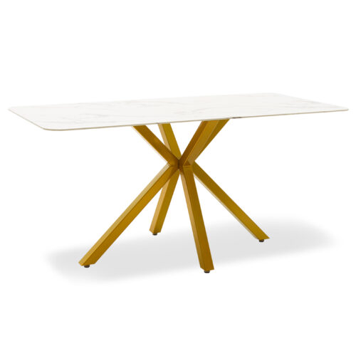 Τραπέζι Paris pakoworld γυαλί 8mm σχέδιο μαρμάρου-χρυσό 160x80x75εκ 029-000089