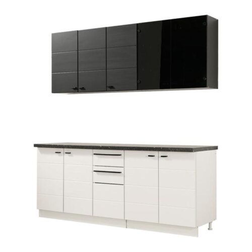 ΚΟΥΖΙΝΑ CLAUDIA 200 ΛΕΥΚΟ-ΜΑΥΡΟ-BLACK MATT FOIL-ΓΚΡΙ CONCRETE-ΜΑΥΡΟ ΓΥΑΛΙ 200x51/31x200εκ