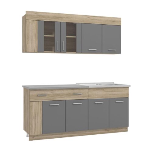 ΚΟΥΖΙΝΑ LEONA 180 GREY OAK/ΓΚΡΙ 180x60/30x200εκ