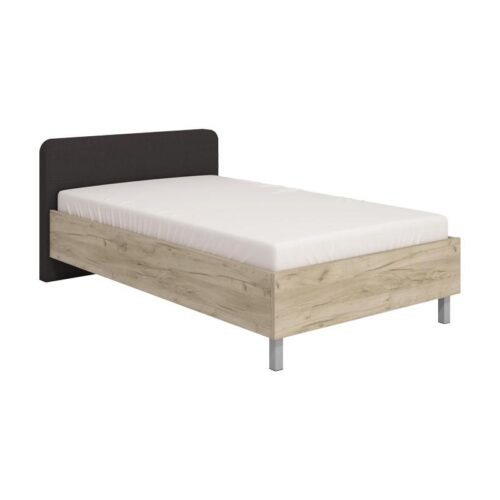 ΚΡΕΒΑΤΙ BARLETTA 120 GREY OAK ΜΕ ΓΚΡΙ ΥΦΑΣΜΑ ΚΑΙ CHROME ΠΟΔΙΑ 131x213,5x85,5εκ (120x200)