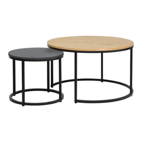 ΣΕΤ 2 ΤΡΑΠΕΖΑΚΙΑ ΣΑΛΟΝΙΟΥ Fylliana Fonzy SONOMA-ΜΑΥΡΟ ΧΡΩΜΑ 75x75x48εκ