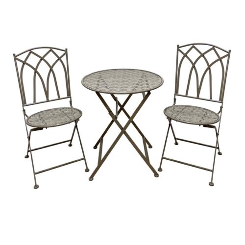 ΣΕΤ ΜΕΤΑΛΛΙΚΟ ΤΡΑΠΕΖΙ ΚΗΠΟΥ Fylliana ΜΕ 2 ΚΑΡΕΚΛΕΣ Gordon ΓΚΡΙ ΧΡΩΜΑ