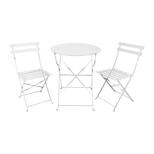 ΣΕΤ ΜΕΤΑΛΛΙΚΟ ΤΡΑΠΕΖΙ ΚΗΠΟΥ ΜΕ 2 ΚΑΡΕΚΛΕΣ Fylliana Rollin ΛΕΥΚΟ ΧΡΩΜΑ 60x70εκ