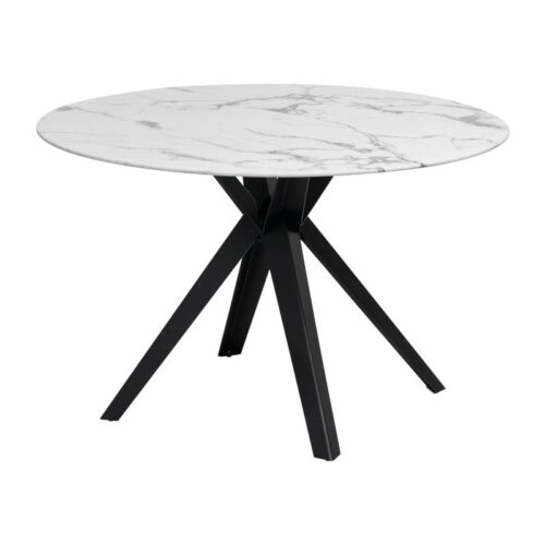 ΤΡΑΠΕΖΙ ΤΡΑΠΕΖΑΡΙΑΣ ΣΤΡΟΓΓΥΛΟ Fylliana FL102 MARBLE ΜΕ ΜΑΥΡΑ ΜΕΤΑΛΛΙΚΑ ΠΟΔΙΑ 120x75εκ