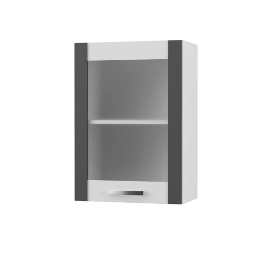 CHARLOTΤE Πάνω Ντουλάπι Με Τζάμι Αριστερό 50x30.5x71.8 με μεταλλικά χερούλια Γραφίτης