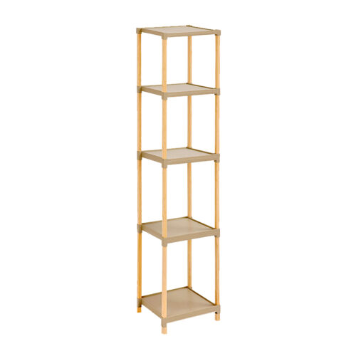 Ραφιέρα δαπέδου πλαστική - ξύλινη χρώμα φυσικό - μπεζ 28x25x137εκ. - FIX-2011-5