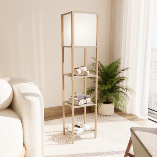 Φωτιστικό δαπέδου ξύλινο - πλαστικό χρώμα μπεζ 29x25x137εκ. - FIX-2020-1