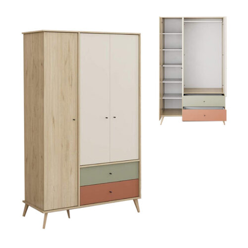 Ντουλάπα ρούχων Terra Megapap τρίφυλλη με συρτάρια χρώμα florida oak 121x54x200εκ. - GP009-0287,1