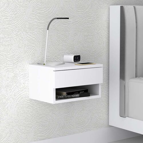 Κομοδίνο επιτοίχιο μελαμίνης Mary Megapap χρώμα λευκό 40x30x23εκ. - GP028-0052,1