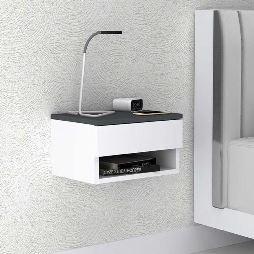 Κομοδίνο επιτοίχιο μελαμίνης Mary Megapap χρώμα ανθρακί - λευκό 40x30x23εκ. - GP028-0052,4