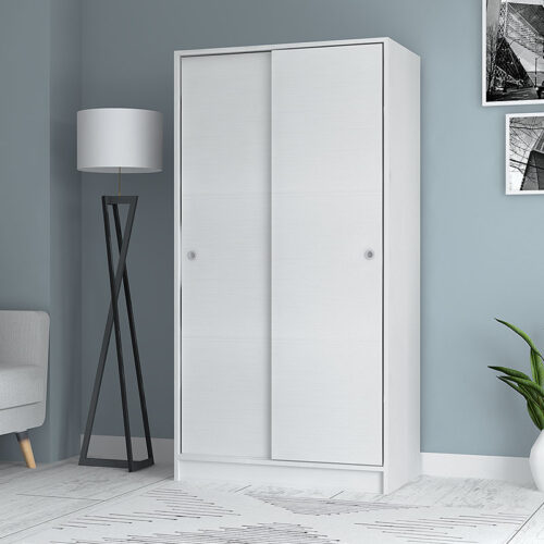 Ντουλάπα ρούχων Misra Megapap δίφυλλη συρόμενη χρώμα λευκό 94x52x182εκ. - GP028-0094,1