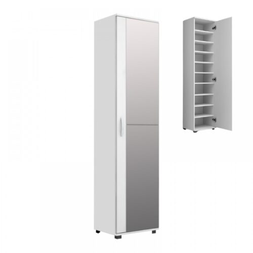 Ντουλάπα ρούχων - παπουτσοθήκη Visla Megapap μονόφυλλη από μελαμίνη με καθρέπτη χρώμα λευκό 45x36x187εκ. - GP028-0097,1