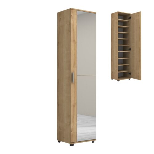 Ντουλάπα ρούχων - παπουτσοθήκη Visla Megapap μονόφυλλη με καθρέπτη χρώμα φυσικό οξιάς 45x36x187εκ. - GP028-0097,3
