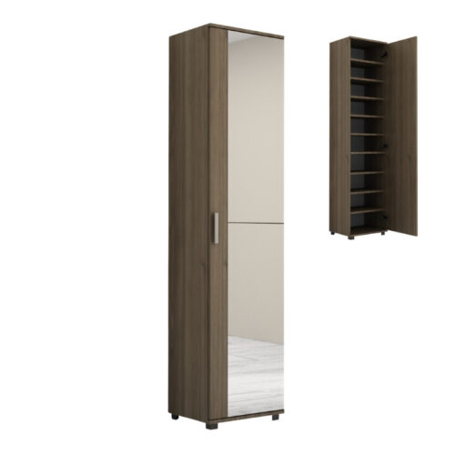 Ντουλάπα ρούχων - παπουτσοθήκη Visla Megapap μονόφυλλη με καθρέπτη χρώμα καρυδί 45x36x187εκ. - GP028-0097,4