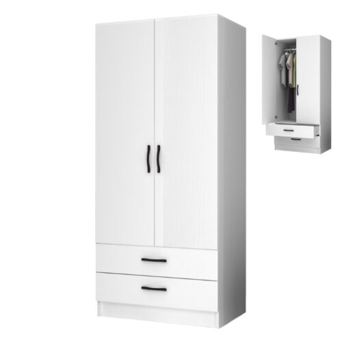 Ντουλάπα ρούχων Ricardo Megapap δίφυλλη με συρτάρια χρώμα λευκό 80x51,8x181εκ. - GP028-0109,1