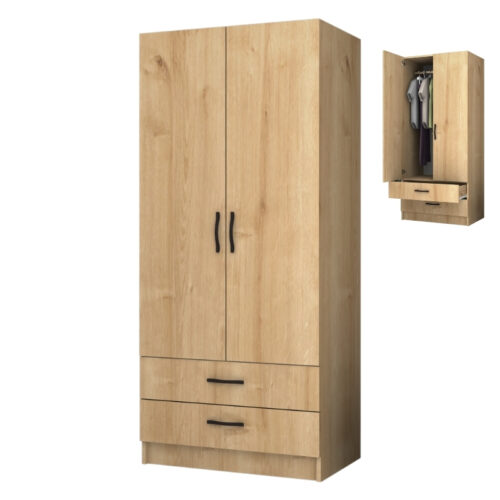 Ντουλάπα ρούχων Ricardo Megapap δίφυλλη με συρτάρια χρώμα φυσικό οξιάς 80x51,8x181εκ. - GP028-0109,2