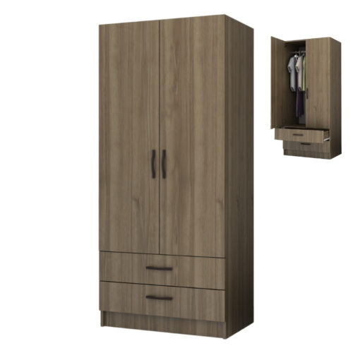 Ντουλάπα ρούχων Ricardo Megapap δίφυλλη με συρτάρια χρώμα καρυδί 80x51,8x181εκ. - GP028-0109,3