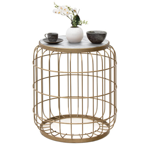 Σκαμπώ - τραπεζάκι βοηθητικό Muller Megapap μεταλλικό - Mdf χρώμα χρυσό - λευκό 35x35x47εκ. - GP030-0038,2