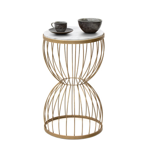 Βοηθητικό τραπεζάκι Pino Megapap μεταλλικό - Mdf χρώμα χρυσό - λευκό εφέ μαρμάρου 35x35x58εκ. - GP030-0040,2