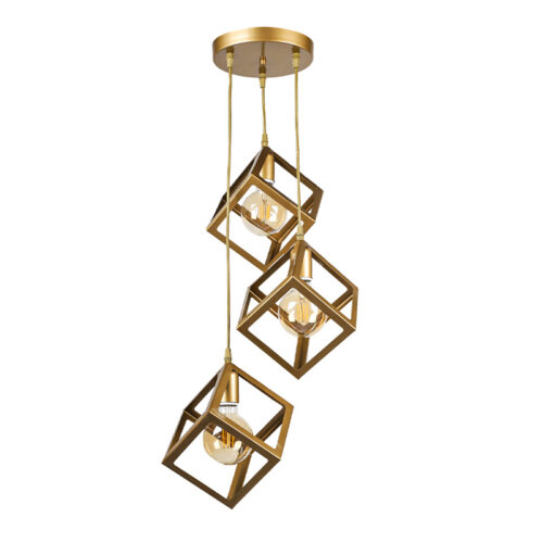 Φωτιστικό οροφής Thora Megapap E27 μεταλλικό τρίφωτο χρώμα χρυσό ματ 22x22x70εκ. - GP030-0047,3