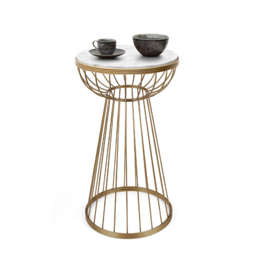 Βοηθητικό τραπεζάκι Mantare Megapap μεταλλικό - Mdf χρώμα χρυσό - λευκό εφέ μαρμάρου 35x35x58εκ. - GP030-0074,2