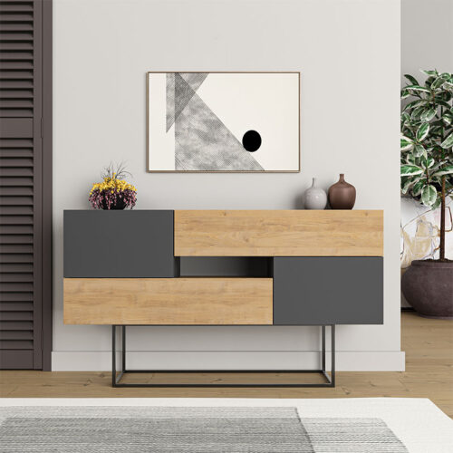 Μπουφές Eros Megapap από μελαμίνη φυσικό οξιάς - ανθρακί 145x40x82εκ. - GP037-0011,2