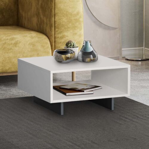 Τραπεζάκι σαλονιού Hola Megapap μελαμίνης χρώμα λευκό - ανθρακί 60x60x32εκ. - GP037-0016,3