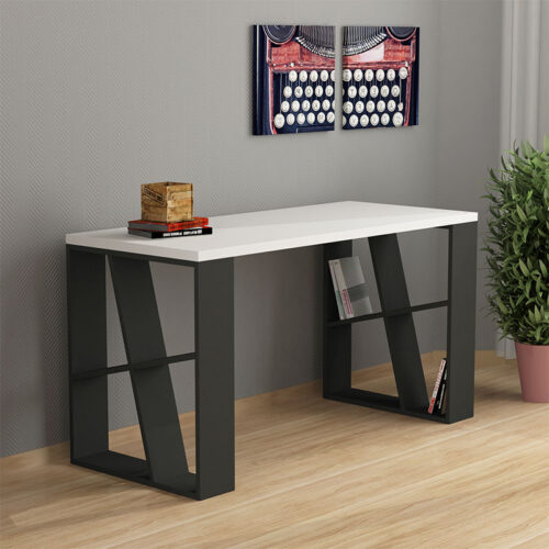 Γραφείο εργασίας Honey Megapap από μελαμίνη χρώμα λευκό - ανθρακί 137x60x75εκ - GP037-0019,1