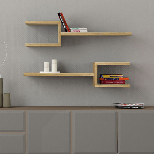 Ραφιέρα τοίχου Fork Megapap 2 τεμαχίων από μελαμίνη χρώμα sapphire oak 75x19,5x18εκ. - GP037-0076,4