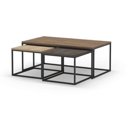 Τραπεζάκι σαλονιού σετ 3 τμχ. Camelia Megapap χρώμα ανοιχτό καρυδί - sapphire oak - καφέ 110x60x41,8εκ. - GP037-0246,1