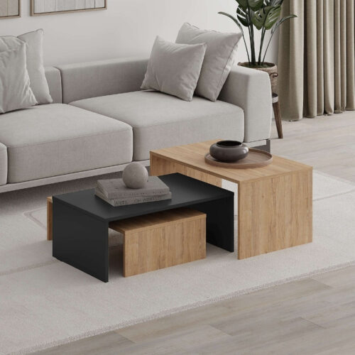 Τραπεζάκι σαλονιού σετ 3 τμχ. Kanta Megapap χρώμα sapphire oak - silky black 80x50x40,5εκ. - GP037-0251,1