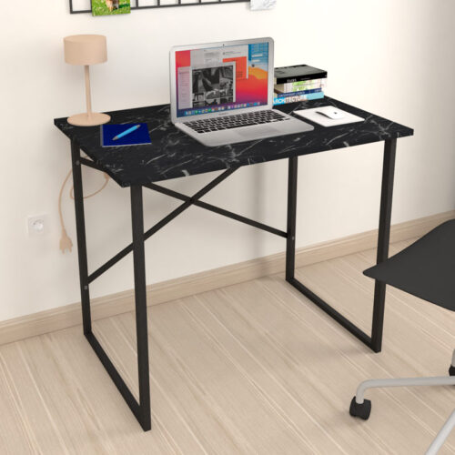 Γραφείο εργασίας Rilke Megapap μεταλλικό - μελαμίνης χρώμα μαύρο εφέ μαρμάρου 90x60x75εκ. - GP041-0014,3