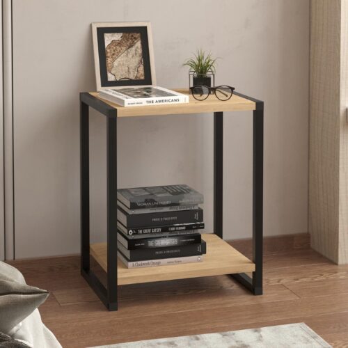 Κομοδίνο Gina Megapap χρώμα sapphire oak - μαύρο 39x30x48εκ. - GP041-0092,1