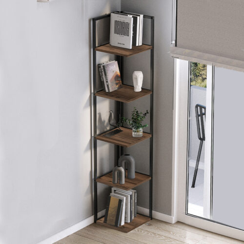 Βιβλιοθήκη γωνιακή Lidia Megapap χρώμα μαύρο - καπνιστή καρυδιά 33,5x33,5x180εκ. - GP041-0095,1