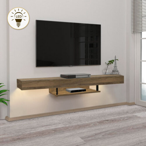 Έπιπλο τηλεόρασης επιτοίχιο Albares Megapap με LED χρώμα καρυδί 150x29,6x22εκ. - GP042-0186,5