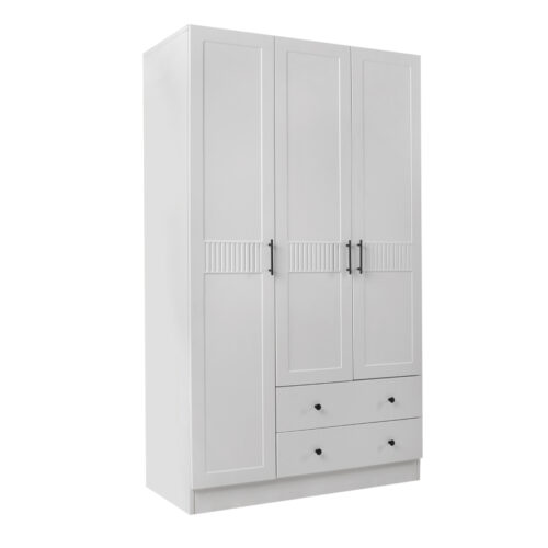 Ντουλάπα ρούχων Jenna Megapap τρίφυλλη με συρτάρια χρώμα λευκό 105x50x182εκ. - GP055-0001,1