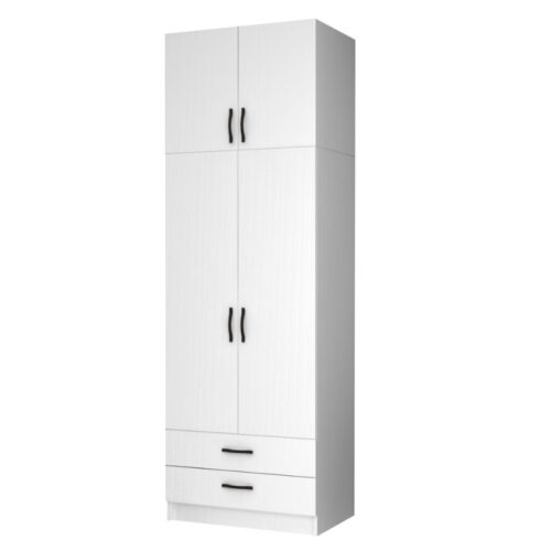 Ντουλάπα ρούχων Ricardo Megapap δίφυλλη με πατάρι και συρτάρια χρώμα λευκό 80x51,8x240εκ. - GP100-0063,1