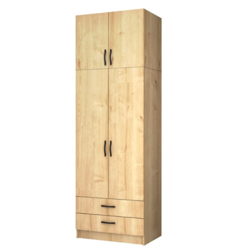 Ντουλάπα ρούχων Ricardo Megapap δίφυλλη με πατάρι και συρτάρια χρώμα φυσικό οξιάς 80x51,8x240εκ. - GP100-0063,2