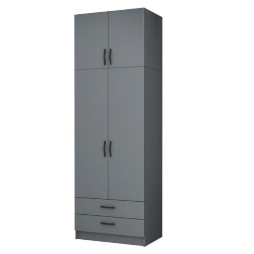 Ντουλάπα ρούχων Ricardo Megapap δίφυλλη με πατάρι και συρτάρια χρώμα ανθρακί 80x51,8x240εκ. - GP100-0063,4