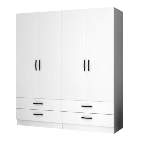 Ντουλάπα ρούχων Ricardo Megapap τετράφυλλη με συρτάρια χρώμα λευκό 160x51,8x181εκ. - GP100-0064,1