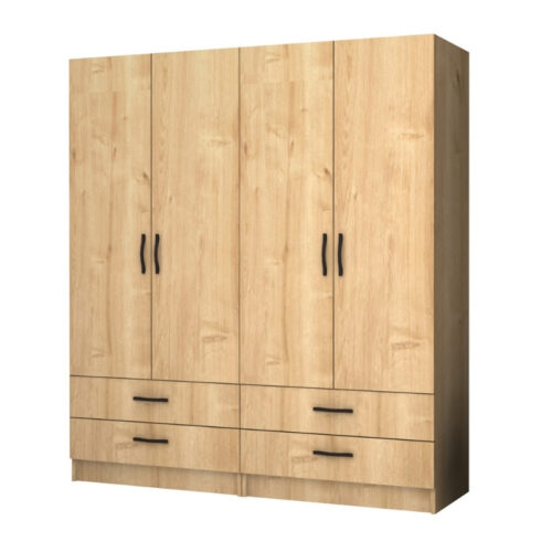 Ντουλάπα ρούχων Ricardo Megapap τετράφυλλη με συρτάρια χρώμα φυσικό οξιάς 160x51,8x181εκ. - GP100-0064,2