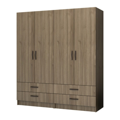 Ντουλάπα ρούχων Ricardo Megapap τετράφυλλη με συρτάρια χρώμα καρυδί 160x51,8x181εκ. - GP100-0064,3