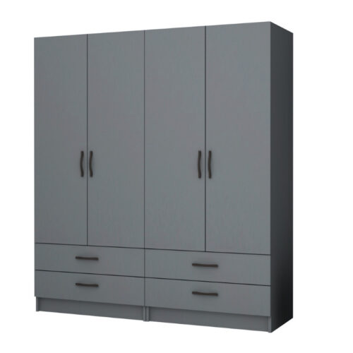 Ντουλάπα ρούχων Ricardo Megapap τετράφυλλη με συρτάρια χρώμα ανθρακί 160x51,8x181εκ. - GP100-0064,4
