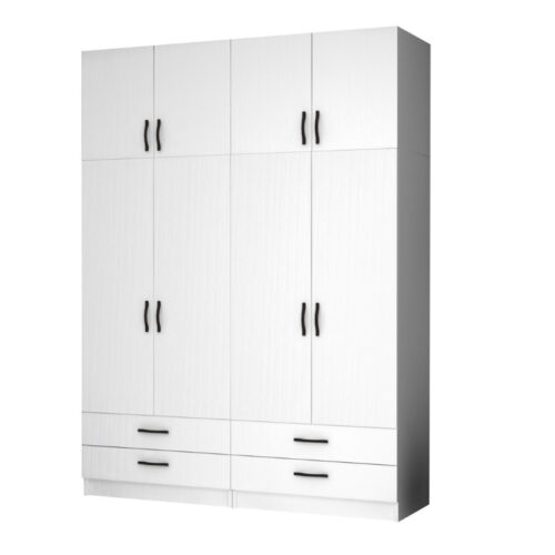 Ντουλάπα ρούχων Ricardo Megapap τετράφυλλη με πατάρι και συρτάρια χρώμα λευκό 160x51,8x240εκ. - GP100-0065,1