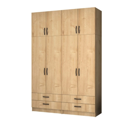 Ντουλάπα ρούχων Ricardo Megapap τετράφυλλη με πατάρι και συρτάρια χρώμα φυσικό οξιάς 160x51,8x240εκ. - GP100-0065,2