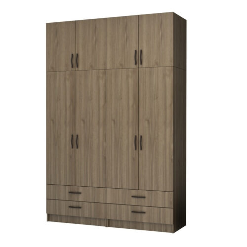 Ντουλάπα ρούχων Ricardo Megapap τετράφυλλη με πατάρι και συρτάρια χρώμα καρυδί 160x51,8x240εκ. - GP100-0065,3