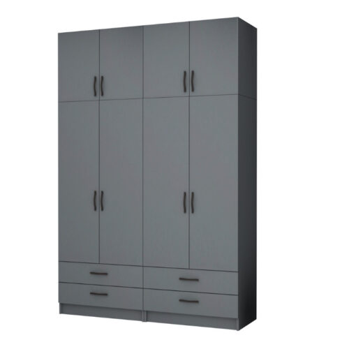 Ντουλάπα ρούχων Ricardo Megapap τετράφυλλη με πατάρι και συρτάρια χρώμα ανθρακί 160x51,8x240εκ. - GP100-0065,4