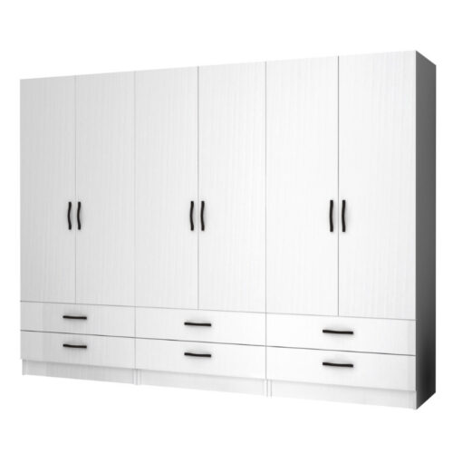 Ντουλάπα ρούχων Ricardo Megapap εξάφυλλη με συρτάρια χρώμα λευκό 240x51,8x181εκ. - GP100-0066,1