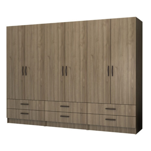 Ντουλάπα ρούχων Ricardo Megapap εξάφυλλη με συρτάρια χρώμα καρυδί 240x51,8x181εκ. - GP100-0066,3