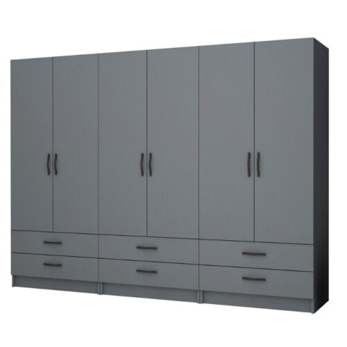 Ντουλάπα ρούχων Ricardo Megapap εξάφυλλη με συρτάρια χρώμα ανθρακί 240x51,8x181εκ. - GP100-0066,4
